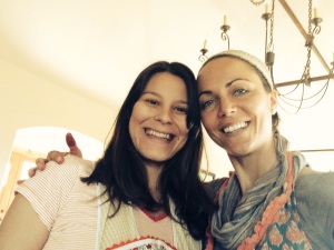 Tamlin and me, having a domestic goddess day in our frilly aprons. She taught me how to can beets. So fun!